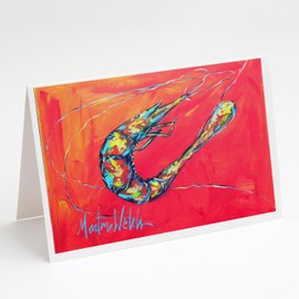 Caroline's Treasures Shrimp Seafood Three Greeting Cards Pack of 8 Blank Cards with Envelopes Whimsical A7 Size 5x7 Blank Note Cards