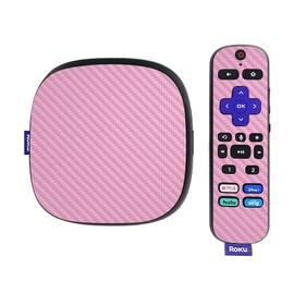MightySkins Carbon Fiber Skin Compatible with Roku Ultra HDR 4K Streaming Media Player (2020) - Solid Pink | Protective, Durable Textured Carbon Fiber Finish | Easy to Apply | Made in The USA