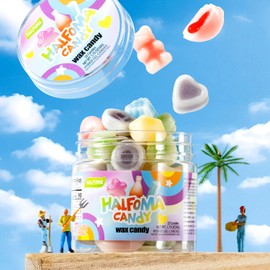 Halfoma Wax Bottle Chewable Candy, with Various Fruit-flavored Syrups in the Middle, Canned, 100g, 50 Candies