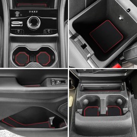 Auovo Center Console Mats Compatible with Grand Cherokee L Accessories 2021 2022 2023 2024 2025 Cup Holder Coasters Pads Door Liners Car Interior Decoration(31pcs/Set, Red)