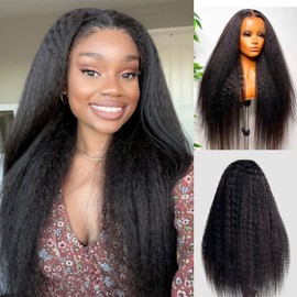 DSEKCAIN Yaki Straight Wig Human Hair 250 Density 5X5 Transparent HD Lace Closure Kinky Straight Human Hair Wig For Women 24 inch