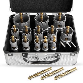 METOTY 19 PCS (1/2" to 2-1/8") Carbide Hole Saw Kit for Metal - Heavy Duty TCT Hole Cutter Drill Bits Set with Titanium Pilot & L-Wrench, for Stainless Steel/Iron/Aluminum | Metal|