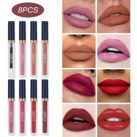 Qibest 8 Labiales Liquidos Mate Maquillaje Larga Duración Qibest