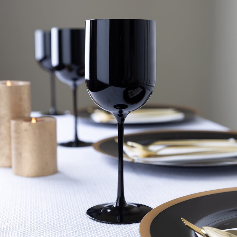PLASTICPRO Black Plastic Wine Glasses Set of 5 Elegant Wine