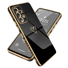 Compatible with Samsung A53 5G(6.5 inch) Case Luxury Plating Love Heart Phone Case with Side Small Pattern Ultra Slim Soft TPU Shockproof Protective Electroplated Cover for Samsung A53-Black