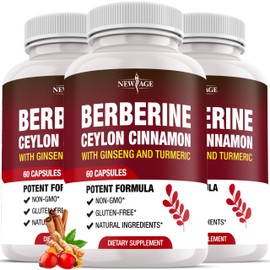 Berberine HCL Plus Ceylon Cinnamon Turmeric Licorice Extract, Gymnema Sylvestre, Apple Cider Vinegar, Berberine HCI Root Supplements Pills - 180 Count