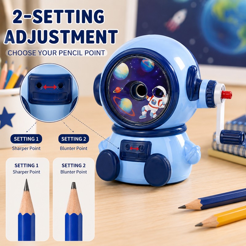 Astronaut Pencil Sharpener for School & Art – Adjustable Hand