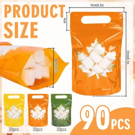 FYSUIMU 90Pcs Fall Treat Bags Bulk Autumn Colors Zip Lock Bag with Handle Resealable Goodie Gift Bags with Maple Leaf Window for Thanksgiving Party Supplies