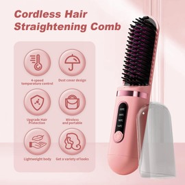 Mini Glätteisen Kabellos mit Staubschutz und Display, 4 Temperaturen 160°C-220°C, MCH-Keramik-Technologie, 3D-verschlüsselte Kammzähne, geeignet für glattes und lockiges Haar (Rosa)