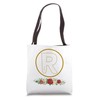 Letter R Initial Floral Monogram with Hand Heart Gesture Tote