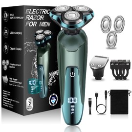 Electric Razor for Men, Electric Shavers for Men's Faces, Detachable Blade 3D Rotary for Shaving with Nose Trimmer Face Cleaning Brush Head Shavers, Wet/Dry/Waterproof Razors for Men Green