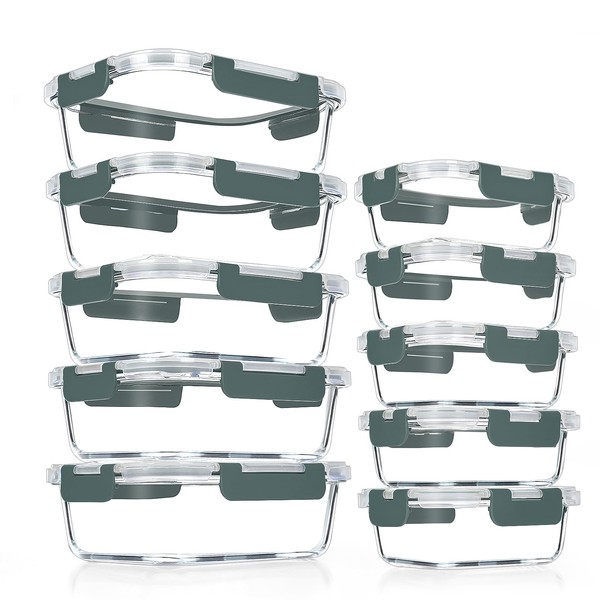 VERONES VERONES 10 Pack Glass Meal Prep Containers, Airtight Glass