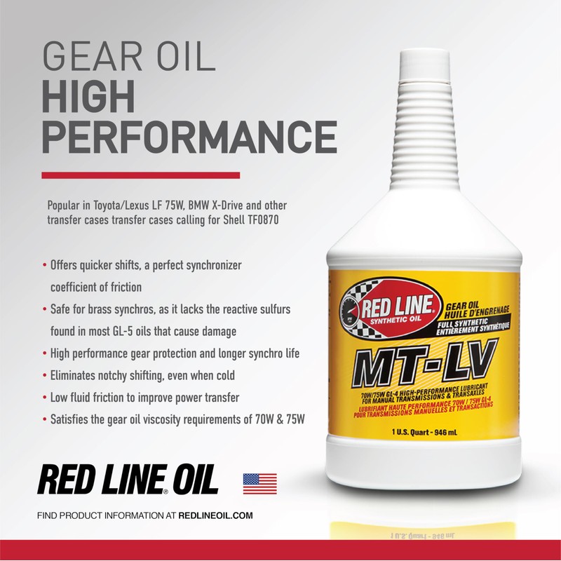 Red Line 50604 MT-LV 70W/75W GL-4 High-Performance Full Synthetic Gear