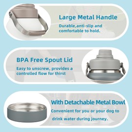 BJPKPK 64oz Insulated Water Bottles, Dishwasher Safe Half gallon Water Bottle with Metal Handle, BPA Free Spout Lid & Detachable Bowl, Large Stainless Steel Jugs, Grey