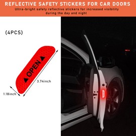 Ziciner 4 Pcs Car Door Open Reflective Stickers, Night Visibility Safety Warning Auto Anti-Collision Protective Strip, Universal Vehicle Decorative Decals Accessories for Most Cars (Red)