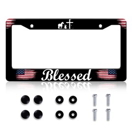 Blessed American Flag License Plate Frame - Blessed License Plate Frame Cover Holder Aluminum Metal, Rust-Proof Waterproof Car Decorative Tag Frames for Standard Us 12x6 Inch