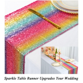 ShinyBeauty Rainbow Table Runner 108 inches Long Sequin Runners Rectangle Round Tables for Wedding Party Home Brithday Decoration