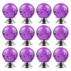 BNYZWOT 12 PCS Crystal Cabinet Knobs Round Glass Bubbles Knobs Smooth Drawer Pulls Handle for Home, Cabinet, Drawer and Dresser with 3 Different Size Screws, 30MM (Purple)