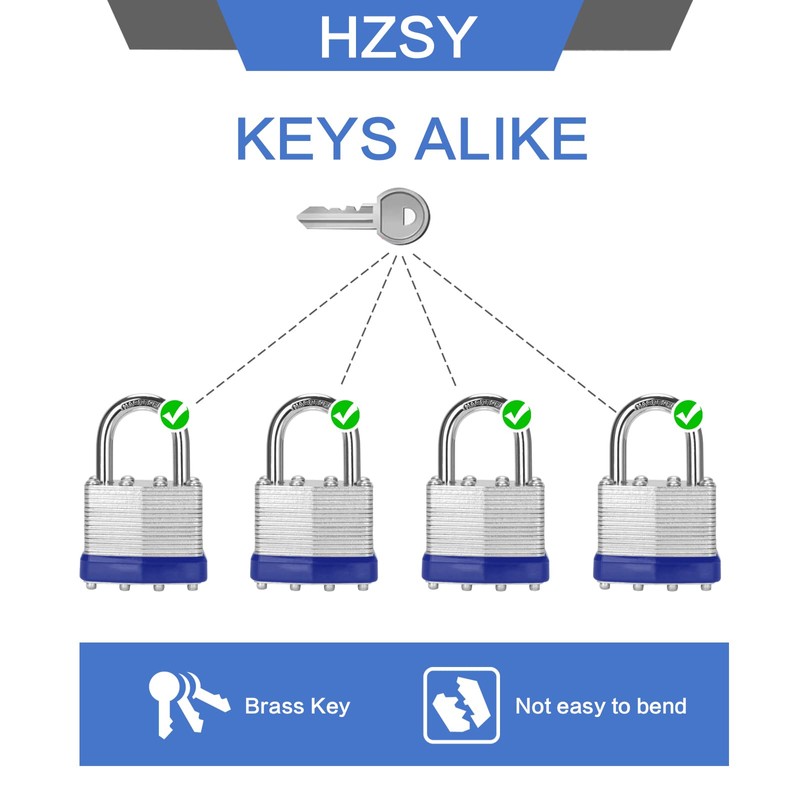 HZSY Padlocks Keyed Alike, Pack of 24, Laminated Steel Keyed