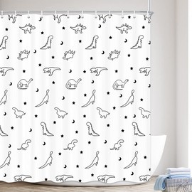 MERCHR Funny Kids Dinosaur Shower Curtain for Bathroom, Cute Black and White Dino Fabric Shower Curtains Set, Boys Restroom Decor Accessories with Hooks 72X72