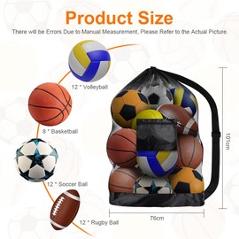 AMFUN Borsa in Rete da Calcio Extra Large, Borsa con Coulisse con Tracolla Regolabile, Borsa in Rete con Tasca per Basket, Calcio, Pallone da Rugby, Pallavolo