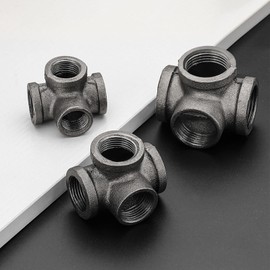 1/2" Pipe Fittings 4-Way Side Outlet Tee - Home Expert 10 Pack Malleable Cast Iron Threaded Pipe Fittings for Industrial Pipe Shelves Bracket, Vintage Industrial Pipe Furniture