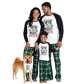 IFFEI Matching Family Pajamas Sets Christmas PJ's Letter Print Top and Plaid Pants Sleepwear M PET Green