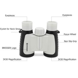 Bresser 3x30 High Resolution Real Binoculars for Kids Ages 3+ Years Old for Outdoors Bird Watching Travel and Beach Great Educational Gift for Boys and Girls