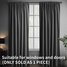 NAKIHOUSE Grey Blackout Curtains, Thermal Curtains 63 Inch Drop Super Blackout Slot Top Curtains Bedroom, Single Curtain for Door Doorway Window Living Room Bedroom, 1 Panel