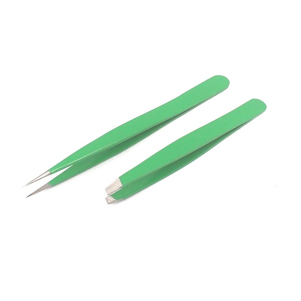 Tweezers Set - Stainless Steel Slant Tip and Pointed Eyebrow