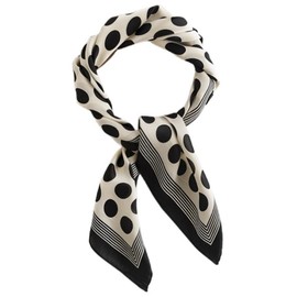 MINIDORA Satin Scarves for Women 27.5 × 27.5 inches Medium Square Elegant Silk Feeling Head Scarf, C001-white With Black Polka Dot, One Size