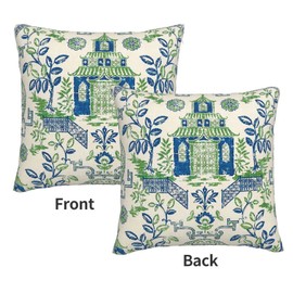JIMOWANG Chinoiserie Blue Green Decorative Pillows Pillow Cover 18 x 18 Inch Cushion Cover Asian Accent Throw