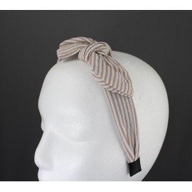 Fashion Accessories Now Beige White seersucker removable bow head hair band 1 1/8 inches wide stripe fabric