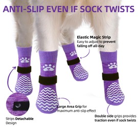 PUPTECK Anti Slip Dog Socks 2 Pairs with Double Grippers for Hardwood Floors, Shoes for Hot/Cold Pavement, Boots & Paws Protectors to Prevent Licking, Traction Booties for Senior Small Large Dogs