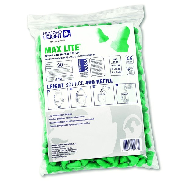 Howard Leight MAX Lite Earplug Refill for HL400 Dispenser, 200