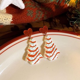 Christmas Tree Earrings For Women Acrylic Christmas Holiday Earrings Colourful Heart Glitter Christmas Tree Drop Dangle Earrings Christmas Gifts Party Jewelry Festival Decoration-Heart White