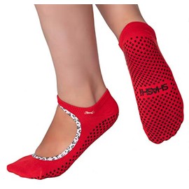 SHASHl Fashion Socks for Women – Red Fashion Socks for Girls, Leopard Trim - Mary Jane Style Non Slip Pilates Socks – Grip Fashion Ankle Socks for Dance, Yoga, & Barre Socks (XS)