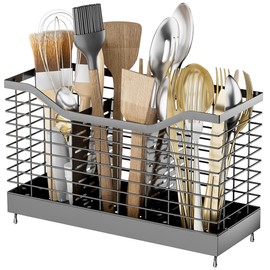 Uninol 3 Grids Utensil holder for Kitchen Counter - 11.7" x 4.3" x 7.5", Kitchen utensil racks, Spoon holder, Kitchen utensil organizer for countertop, Black