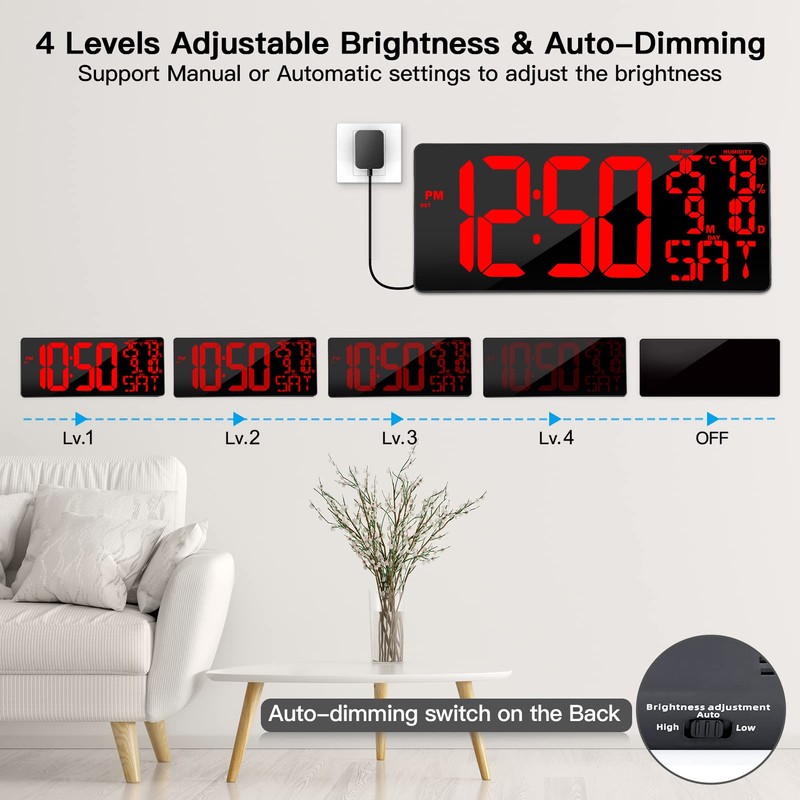 Xflyee [Oversized] 18" Large Digital Wall Clock with Remote Control,