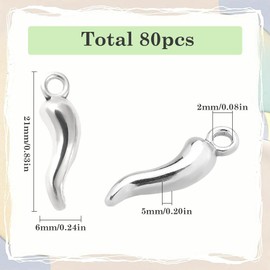 SUNNYCLUE 1 Box 80 Pieces Silver Pepper Pendant Chili Pendant Small Metal Alloy Lucky Charm Vegetable Plant Pendant for Jewellery Making Pendant Accessories DIY Craft Decoration Necklace Ar, Alloy
