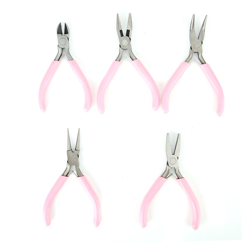 5pcs Mini Pink 4in Metal Pliers Set Kit Cutter Handwork