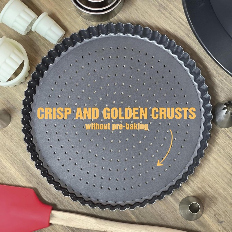PENGQIMM Perforated Quiche Tins with Loose Base,24 cm Round Quiche