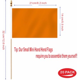 LUSEOAN 20 Pack Orange Mini Wood Stick Sublimation Flag Set,5x8 Inch Solid Color Blank Hand Held Small Miniature Plain Flags for DIY Graffiti,School,Kids Birthday,Grand Opening Decorations