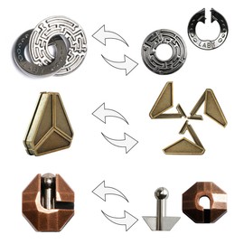 MHY 3 Pieces Brain Teasers Metal Puzzles，Cast Puzzle Game Toys，IQ Educational Box for Teens，3D Highly Difficult Adult Puzzles