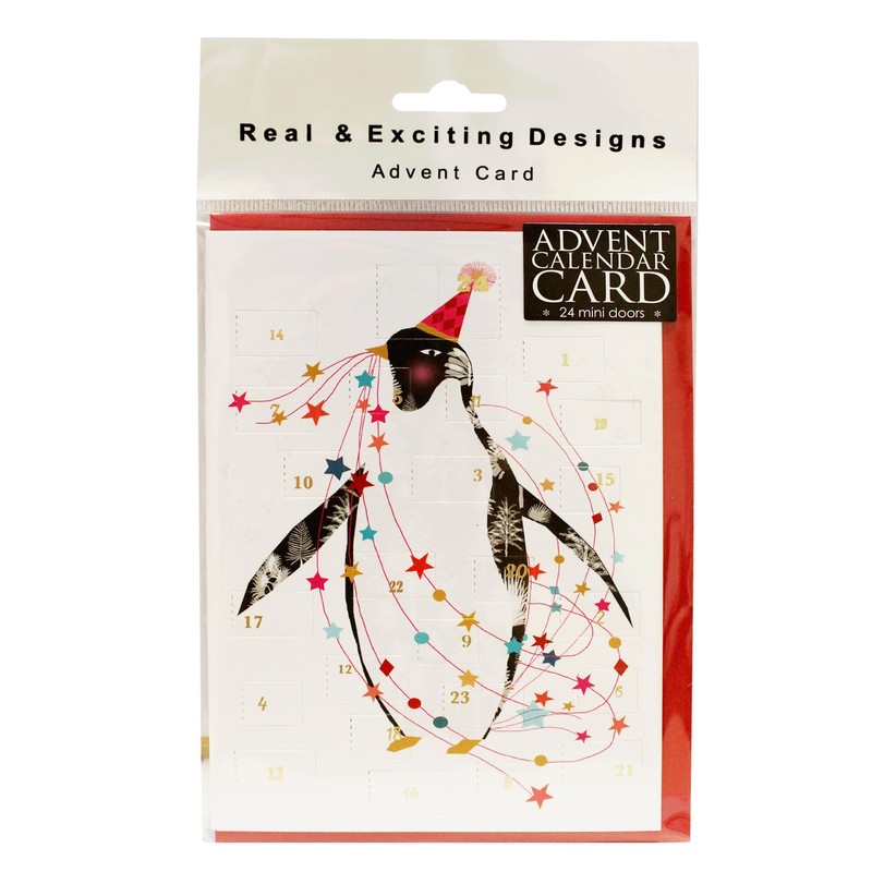 Christmas Card Advent Calendar with Red Envelope (Penguin)