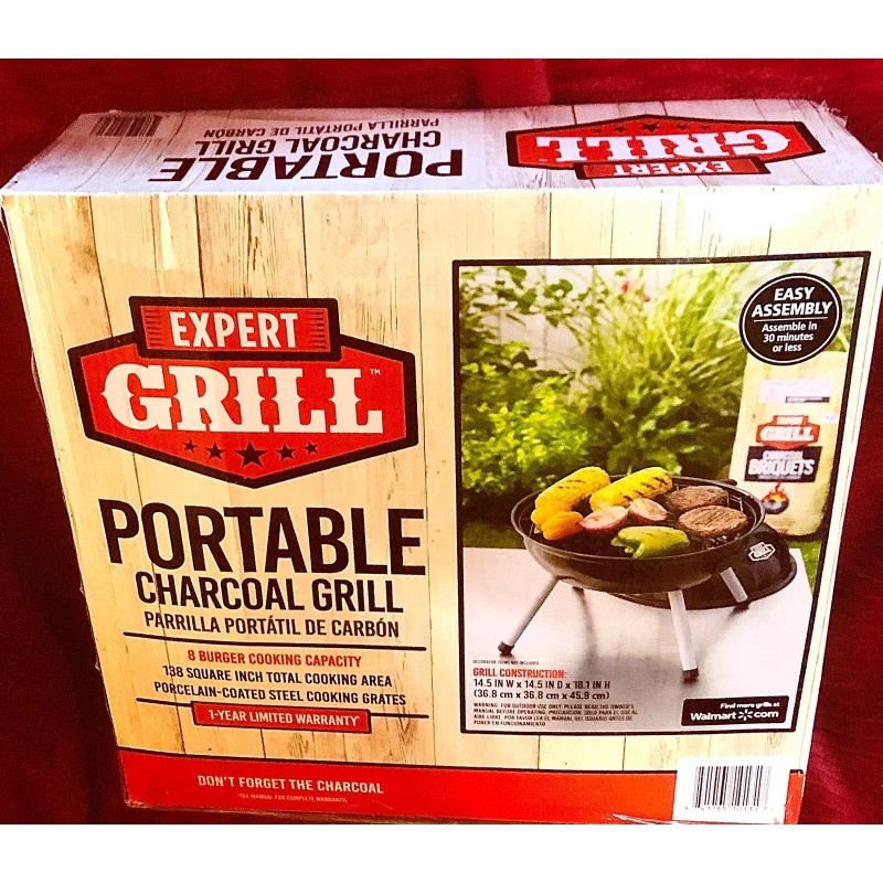 Expert Grill Porcelain Coated portable charcoal grill 18.1”x 14.5” w