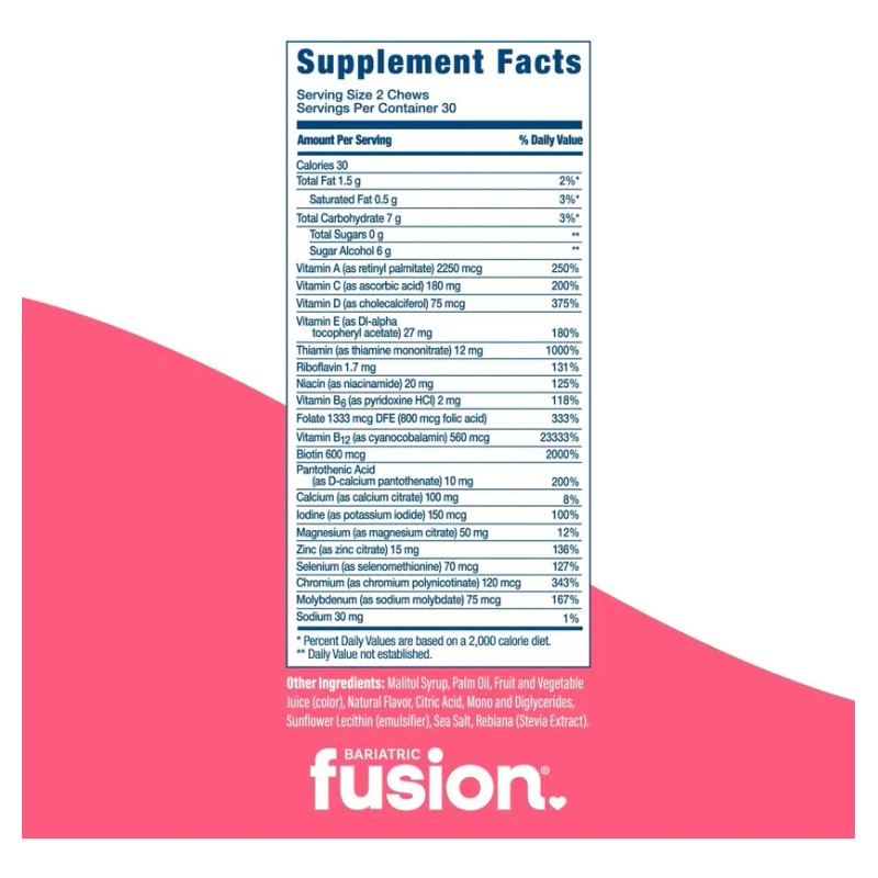 Bariatric Fusion Multivitamin Cherry Pineapple 60 Soft Chews, aumenta los