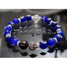 Jealouz Jewelry Blue Glass Evil Eye 10mm Ganesha Elephant Zirconia Sterling Silver Mens Bracelet