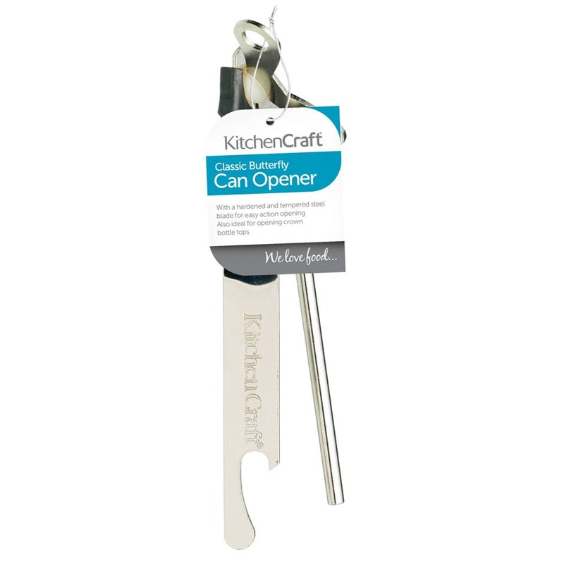 Kitchencraft Butterfly Can Opener, Stainless Steel, Safety and Comfort, 17.5