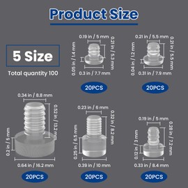 ZIUZI 100Pcs Assorted Glass Table Top Bumpers with Stem, Clear Patio Table Spacers in 5 Sizes, Non Adhesive Rubber Grippers for Table Furniture Cabinet